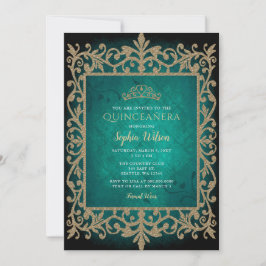 Vintag Green Gold Princess Tiara Quinceañera Einladung