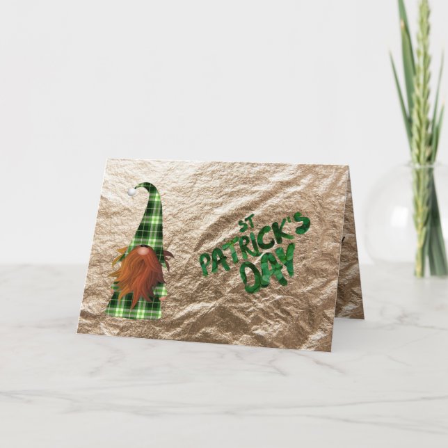 Vintag Green kariert St Patrick Gnome Karte (Vorderseite)