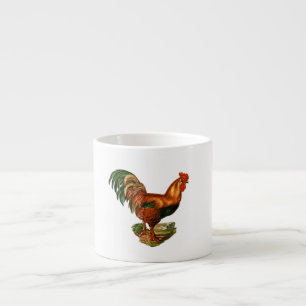 Vintag Green Schwanz Feathers Rooster Cockerel Espressotasse