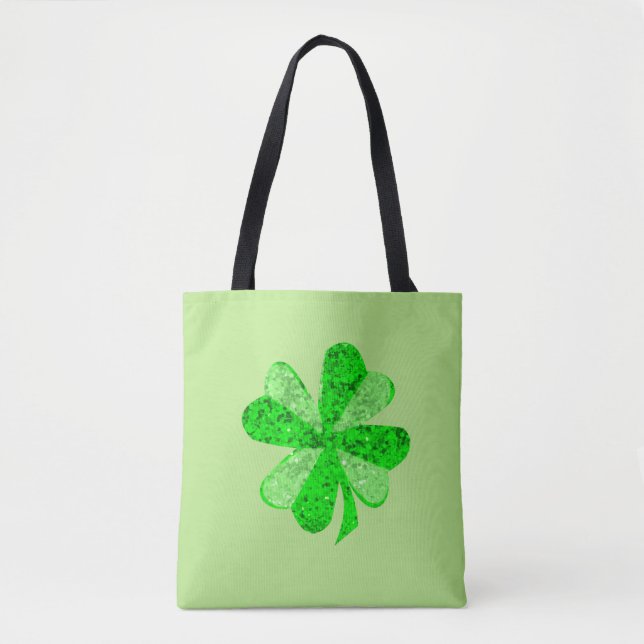 Vintag Green Sequence Kleeblatt St Patrick Glitzer Tasche (Vorderseite)