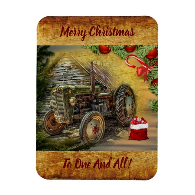 Vintag Green Tractor Barn Weihnachten Magnet (Vertikal)