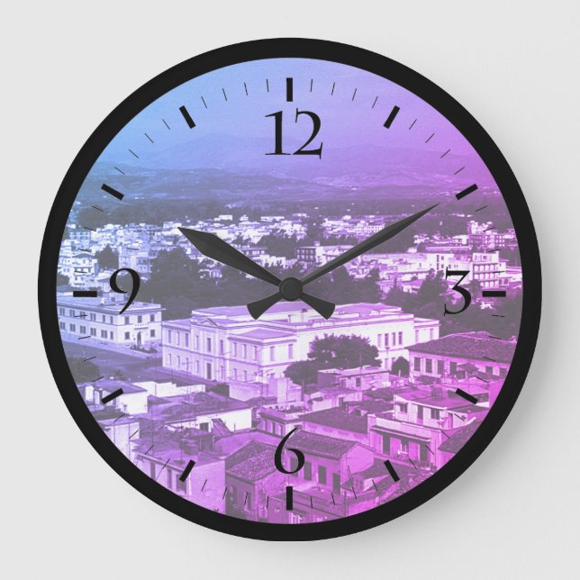 Vintag Griechenland Nafplion City Watch Große Wanduhr (Vorderseite)