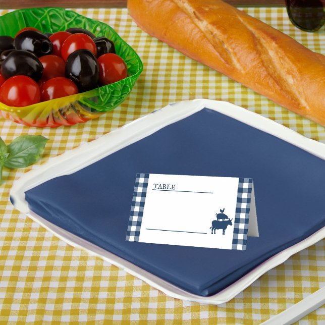 Vintag GRILLEN Navy Blue Gingham Wedding Platzkarte (Place Card from my Rustic Farmhouse BBQ Bridal Shower collection)