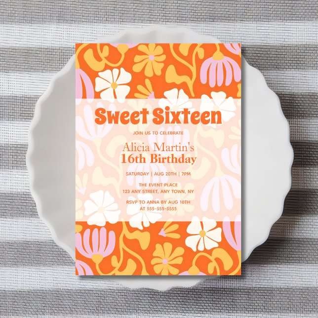 Vintag Groovy Blume 16 . Geburtstag 16. Geburtstag Einladung (Von Creator hochgeladen)