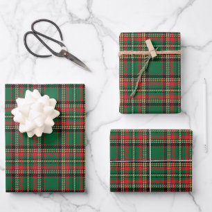 Vintag-grün-schwarz-gelb rustikale Tartan kariert Geschenkpapier Set