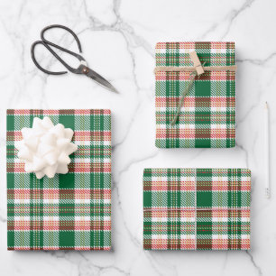 Vintag-grün-weiß-gelb rustikale Tartan kariert Geschenkpapier Set