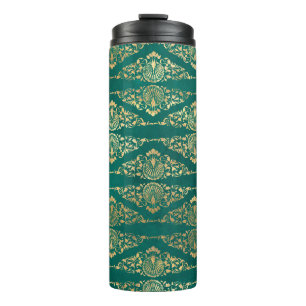 Vintag Grunge Aquamarin und Gold Damask Thermosbecher