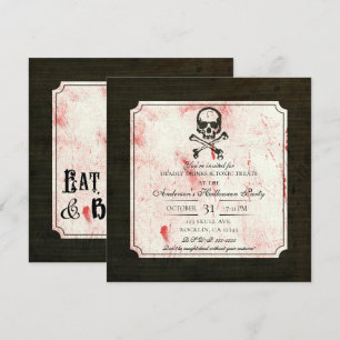 Vintag Grunge Skull Crossbones Bloody Halloween Einladung