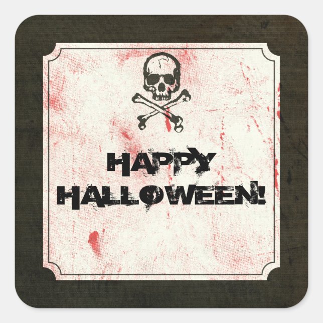 Vintag Grunge Skull Crossbones Bloody Halloween Quadratischer Aufkleber (Vorderseite)