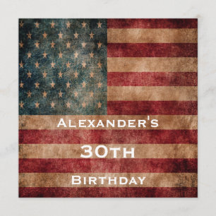 Vintag Grunge USA Stars & Stripes 30. Geburtstag Einladung
