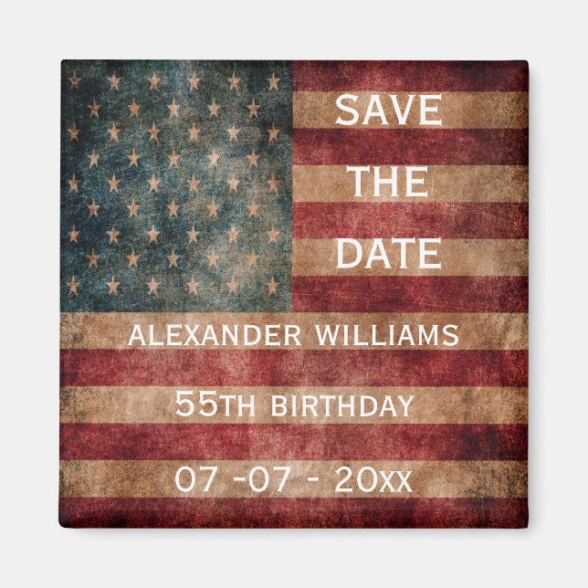 Vintag Grunge USA Stars & Stripes 55. Geburtstag Magnet (Vorne)