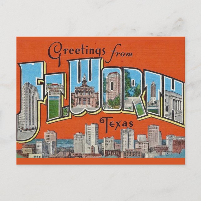 Vintag Gruß Fort Worth TX Postkarte (Vorderseite)