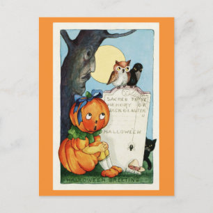Vintag Halloween Greetings Pumpkin Graveyard Postkarte