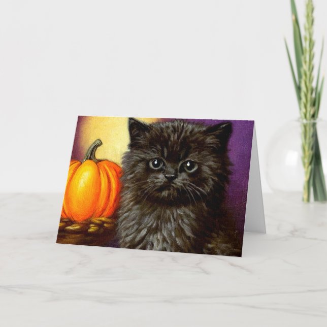Vintag Halloween Kitten Einladung (Vorderseite)