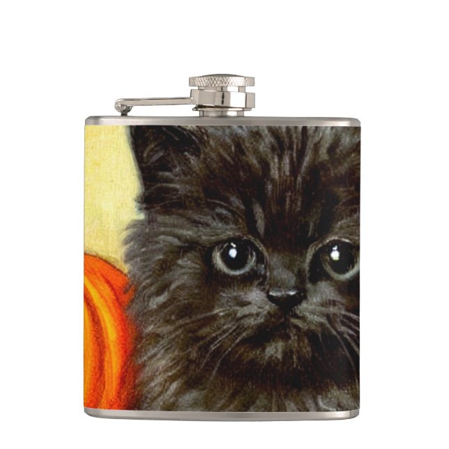Vintag Halloween Kitten Flachmann (Vorderseite)