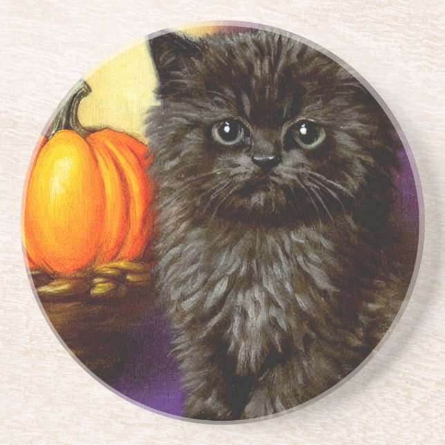 Vintag Halloween Kitten Getränkeuntersetzer (Vorne)