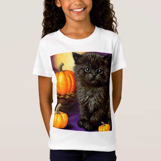 Vintag Halloween Kitten T-Shirt (Vorderseite)