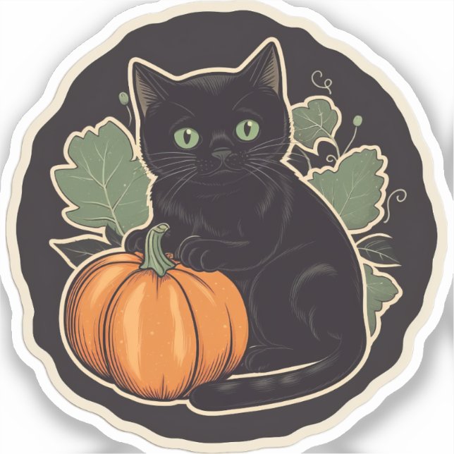 Vintag Halloween Kitty Aufkleber (Vorderseite)