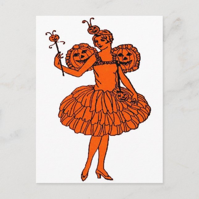 Vintag Halloween Pumpkin Fairy Postkarte (Vorderseite)