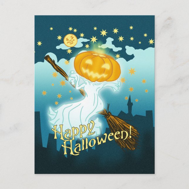 Vintag Halloween Pumpkin Ghost Postkarte (Vorderseite)