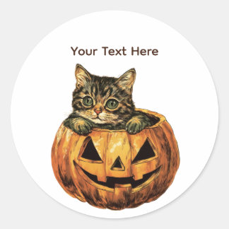 Vintag Halloween Pumpkin Kitty Runder Aufkleber