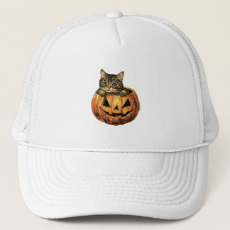 Vintag Halloween Pumpkin Kitty Truckerkappe