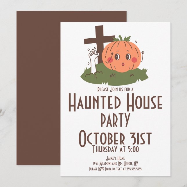 Vintag Halloween Spuk House Pumpkin Einladung (Vorne/Hinten)