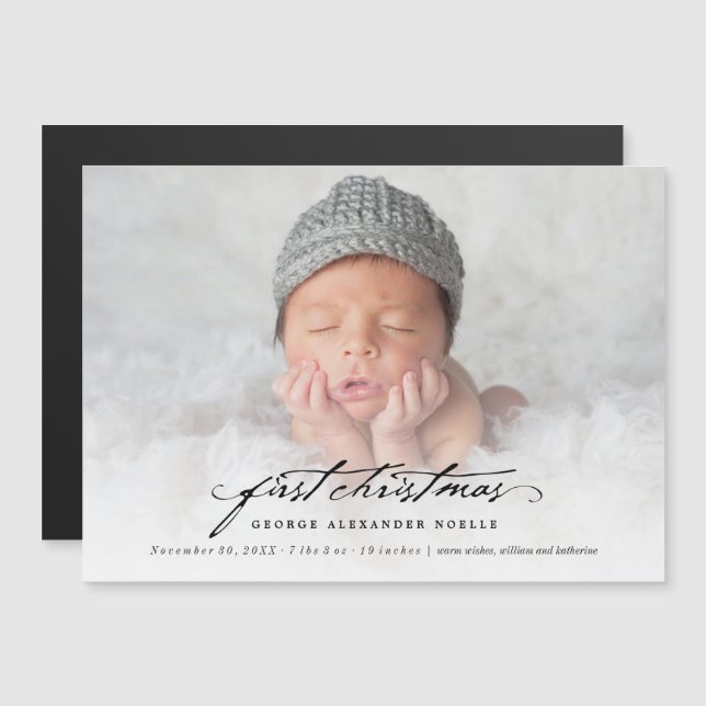 Vintag Handwriting Baby 1. Weihnachtsfotokarte Magnetkarte (Vorne/Hinten)