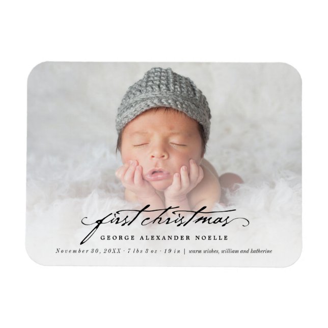 Vintag Handwriting Baby's 1. Weihnachtsjause Foto Magnet (Horizontal)
