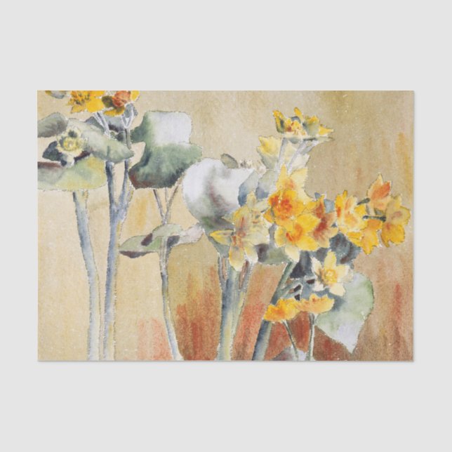 Vintag Hannah Overbeck Jugendstil-Gelbe Blumen Seidenpapier (Vorderseite)