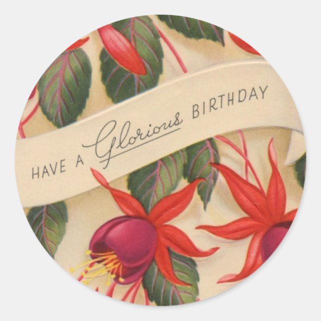 Vintag Happy Birthday Blume Aufkleber (Vorderseite)