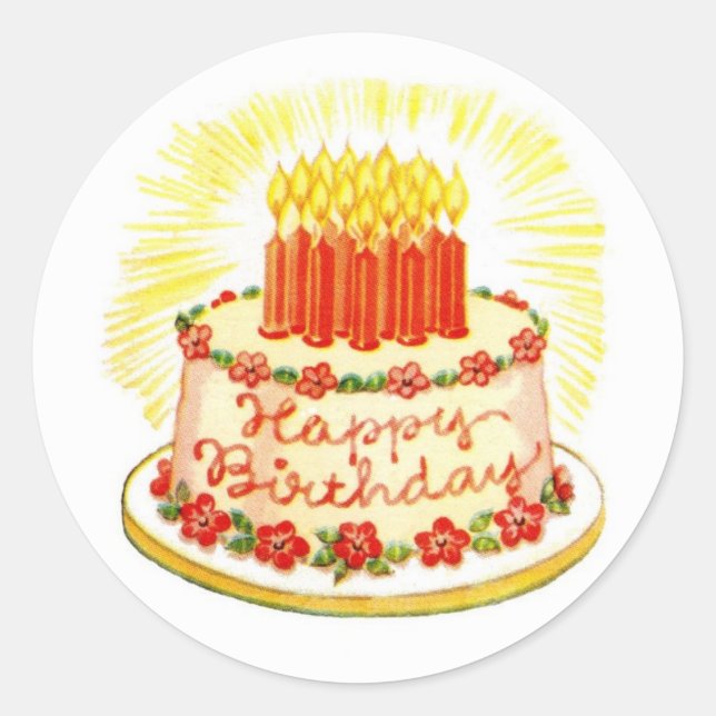 Vintag Happy Birthday Cake Stickers (Vorderseite)