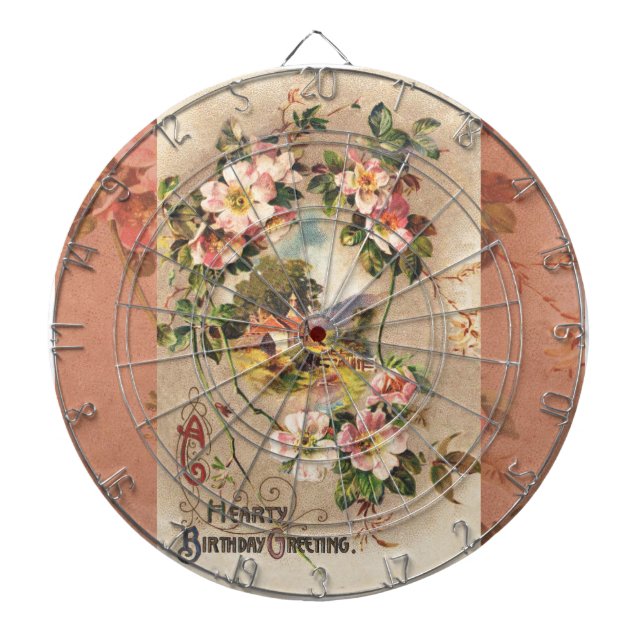 Vintag Happy Birthday Card Artwork Dartscheibe (vorne)