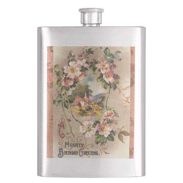 Vintag Happy Birthday Card Artwork Flachmann (Vorderseite)