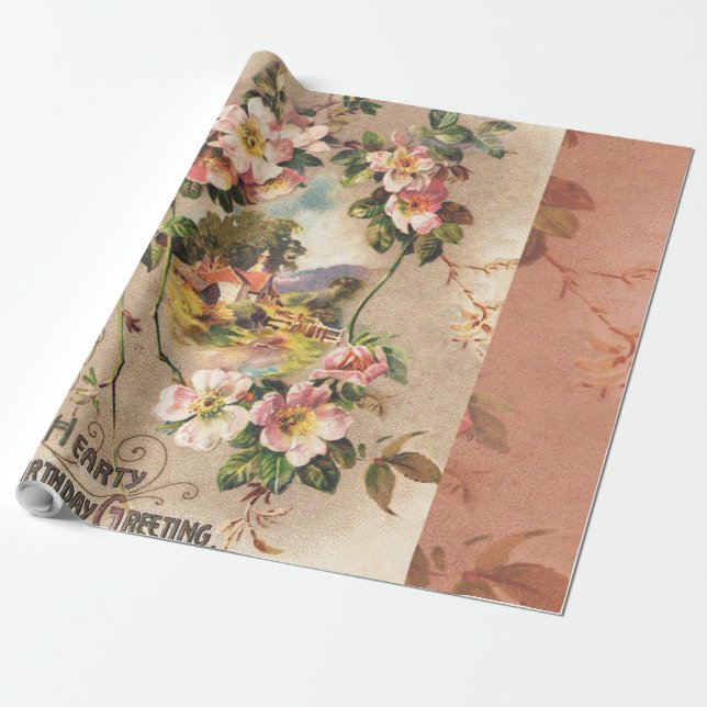 Vintag Happy Birthday Card Artwork Geschenkpapier (Ungerollt)