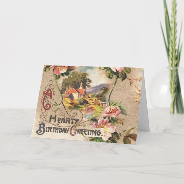 Vintag Happy Birthday Card Artwork Karte (Vorderseite)