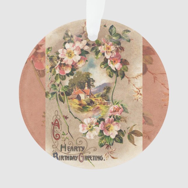 Vintag Happy Birthday Card Artwork Ornament (Vorderseite)