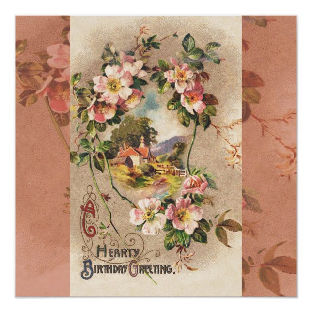 Vintag Happy Birthday Card Artwork Poster (Vorderseite)