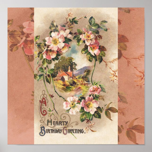 Vintag Happy Birthday Card Artwork Poster (Vorne)