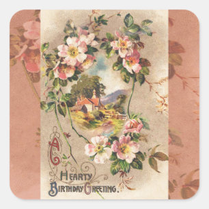 Vintag Happy Birthday Card Artwork Quadratischer Aufkleber