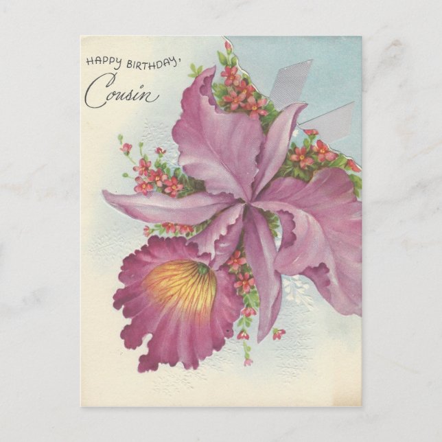 Vintag Happy Birthday Cousin Postkarte (Vorderseite)