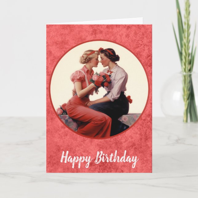 Vintag Happy Birthday Lesbian Couple Karte (Vorderseite)