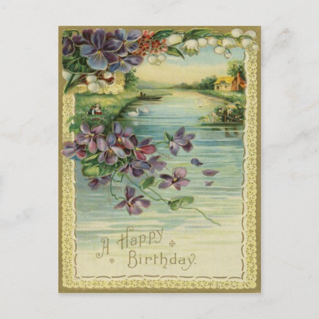 Vintag Happy Birthday Postcard Postkarte (Vorderseite)