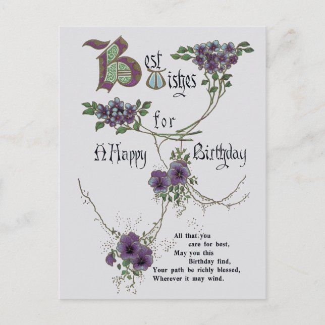 Vintag Happy Birthday Postkarte (Vorderseite)