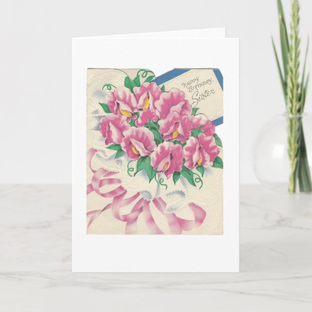 Vintag Happy Birthday Sister Bouquet Karte (Vorderseite)