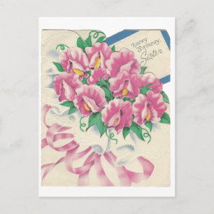 Vintag Happy Birthday Sister Bouquet Postkarte