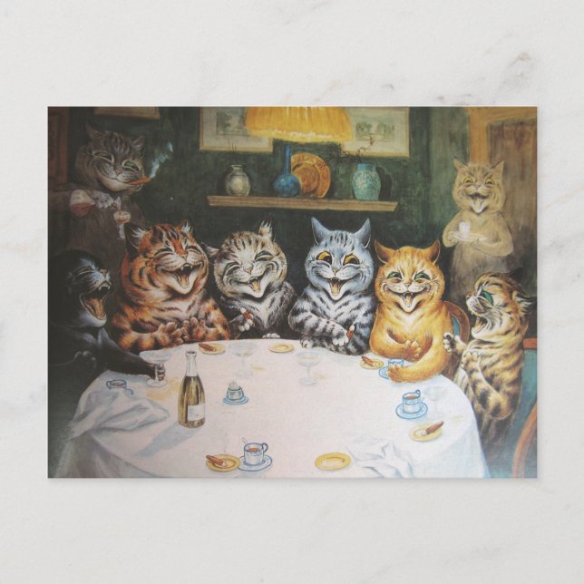 Vintag Happy Cat Family Postkarte (Vorderseite)