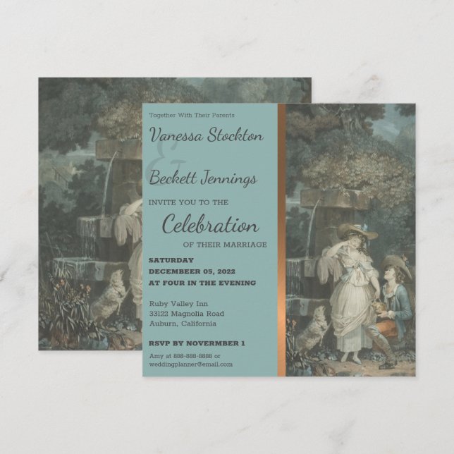 Vintag Happy Couple Wedding Einladung (Vorne/Hinten)