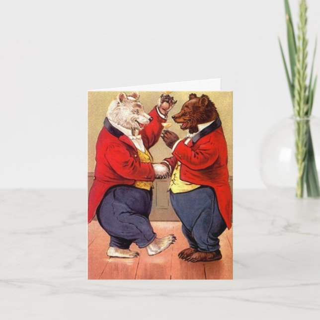Vintag Happy Dancing Bears Toast Dankeschön Karte (Vorderseite)