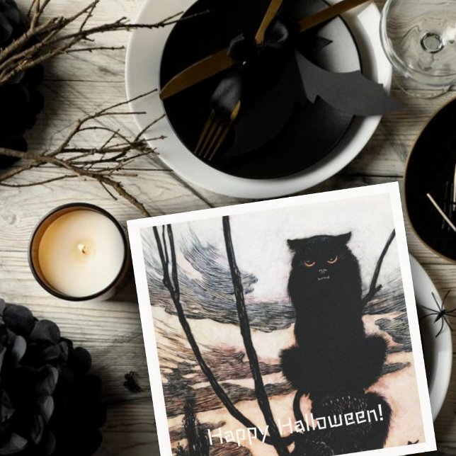 Vintag Happy Halloween Spooky Cat Arthur Rackham Serviette (Von Creator hochgeladen)